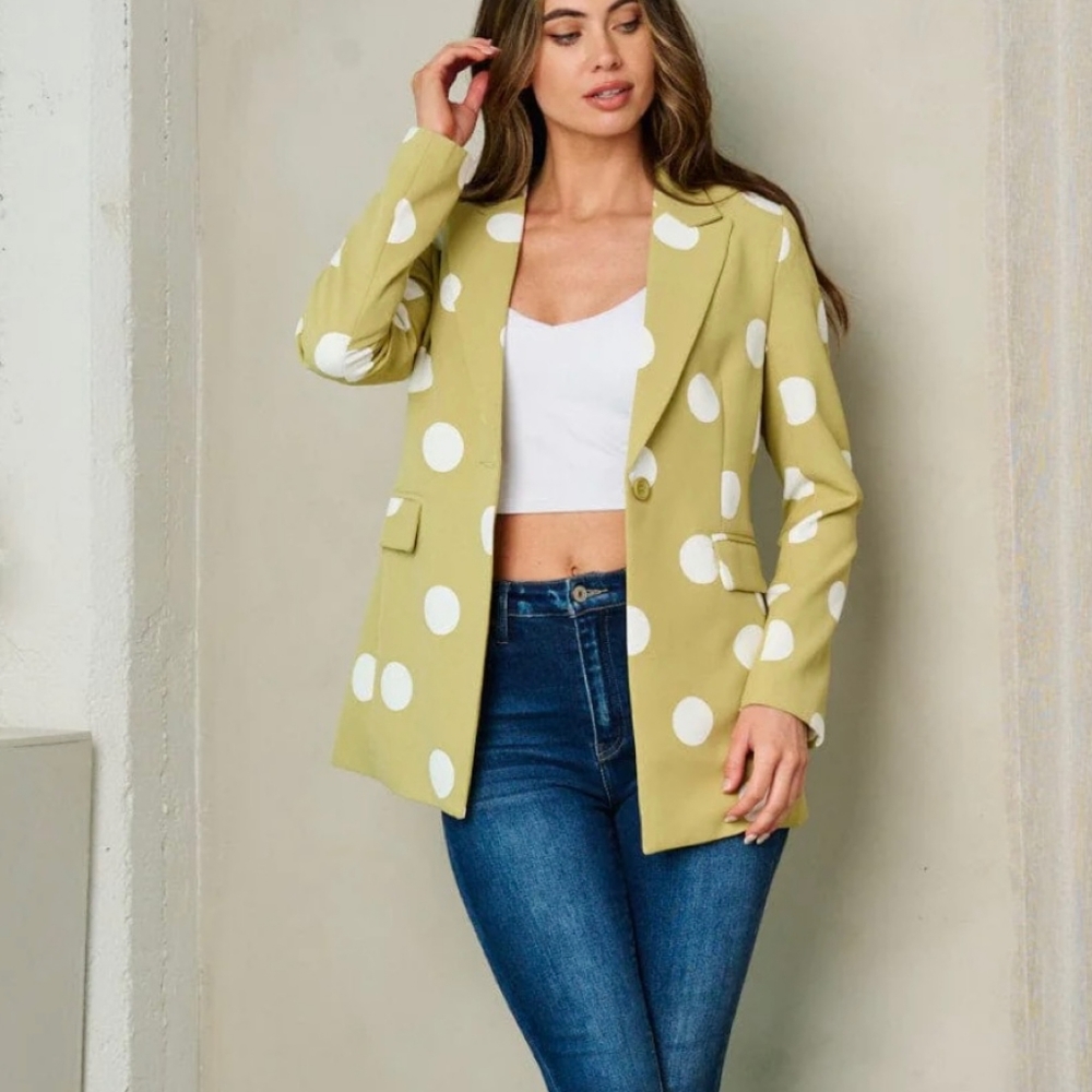OVI Light Olive Polka Dot Blazer - Picture 2 of 6